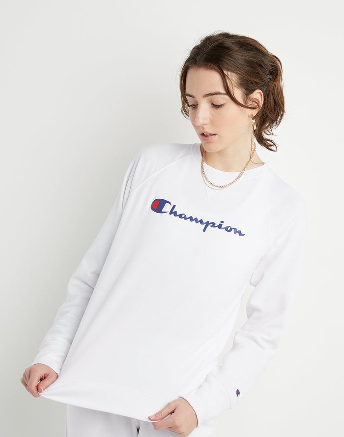 Sudadera Champion Mujer - Powerblend Fleece Classic Crew Script Logo ( Blancas ) 5870694-TP